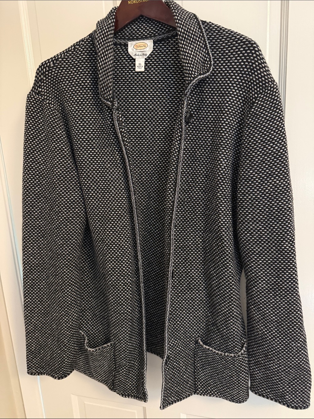 Vintage Talbots Black and White Textured Open-Front wool Cardigan
